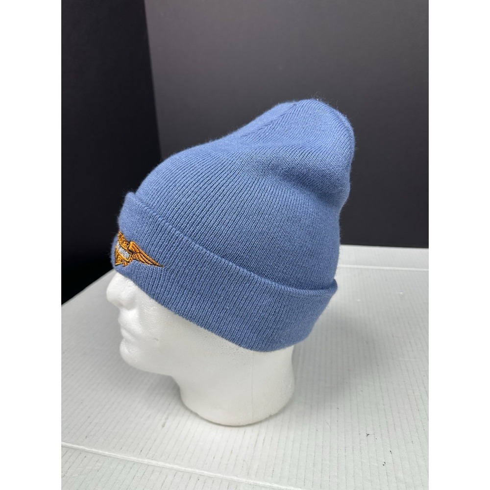 Harley Davidson Logo Knit Beanie Hat Blue One Size - Picture 3 of 5